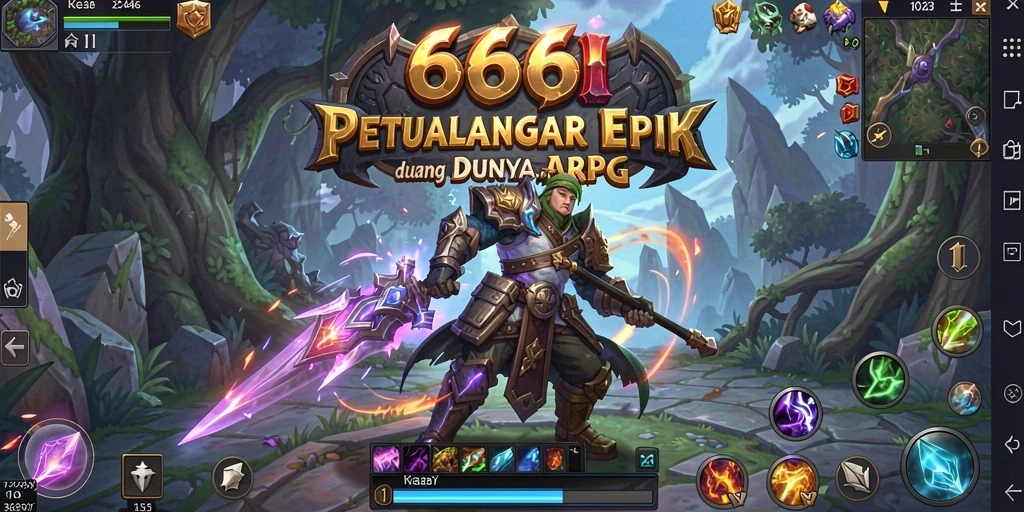 Screenshot permainan menunjukkan aksi pertarungan epik di dunia ARPG.
