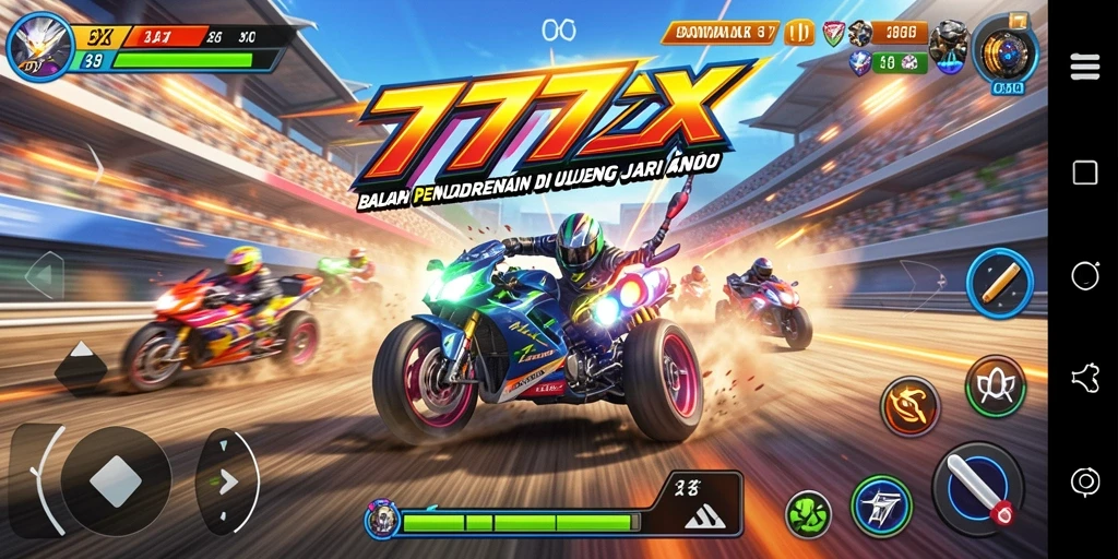 Screenshot gameplay <strong>777ZX</strong> yang menampilkan balapan seru.