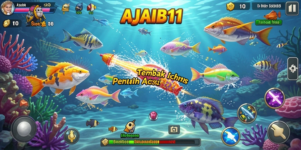 Tangkapan layar AJAIB11 yang menampilkan gameplay Tembak Ikan yang seru.