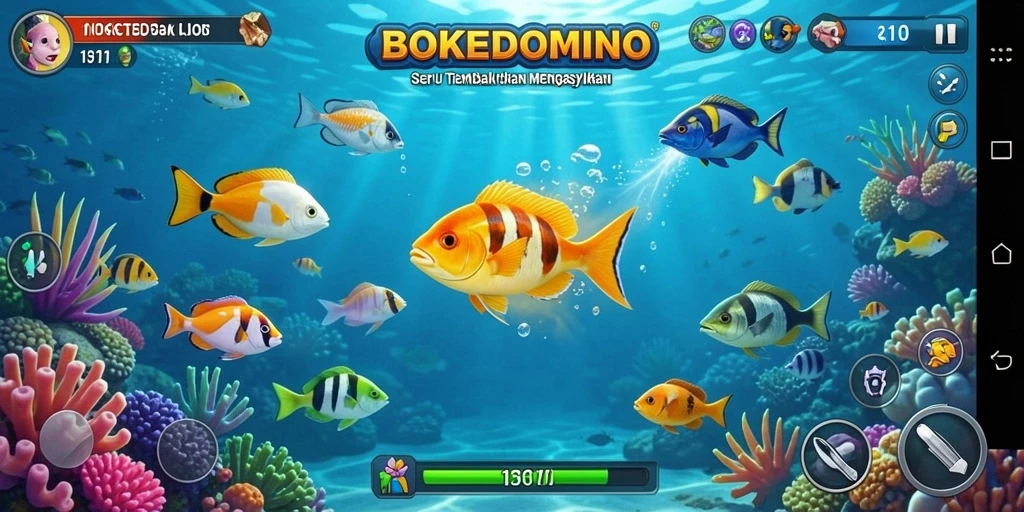 Screenshot gameplay BOKEDOMINO yang penuh aksi Tembak Ikan.