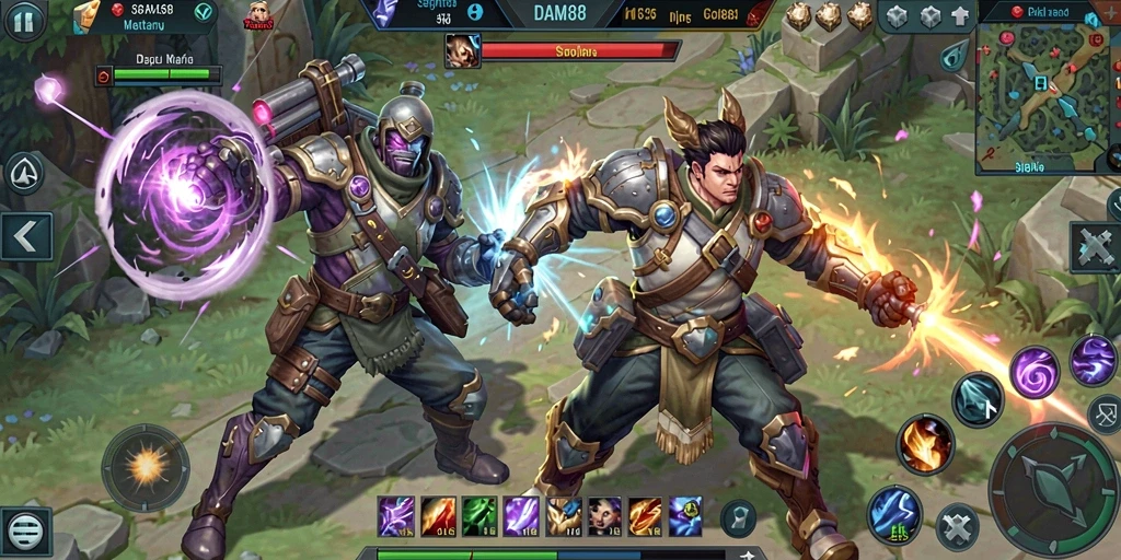 Tampilan aksi epik dalam permainan MOBA DAM88.