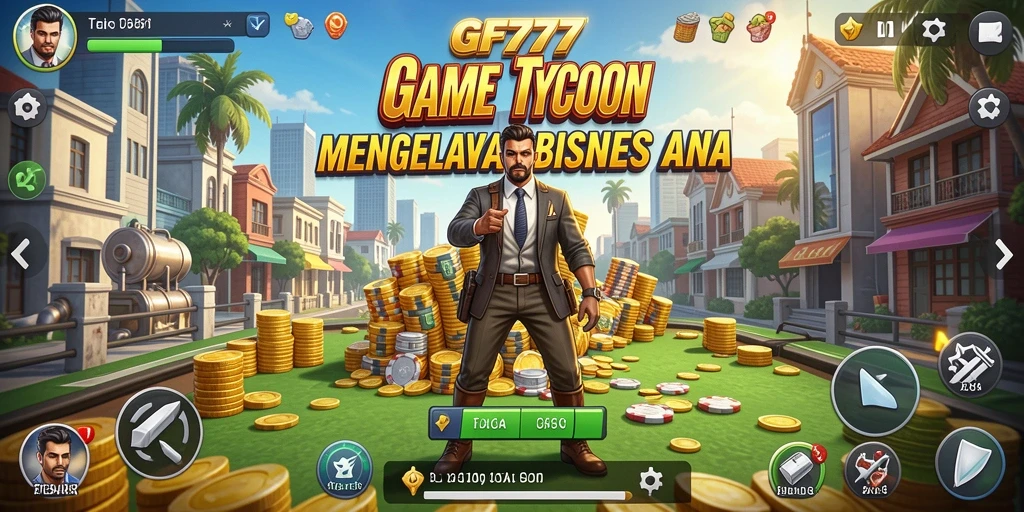 Screenshot gameplay GF777 menampilkan pengelolaan bisnis Tycoon yang menarik.