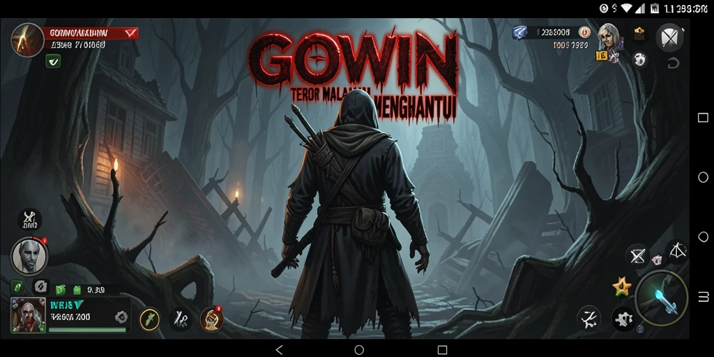 Screenshot gameplay GOWIN yang menunjukkan momen menegangkan di dalam kegelapan.