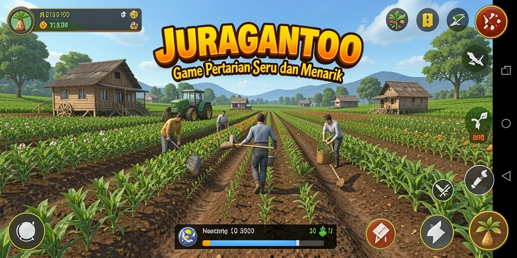 Tampilan gameplay menarik dari JURAGANTOTO dengan aktivitas bertani.