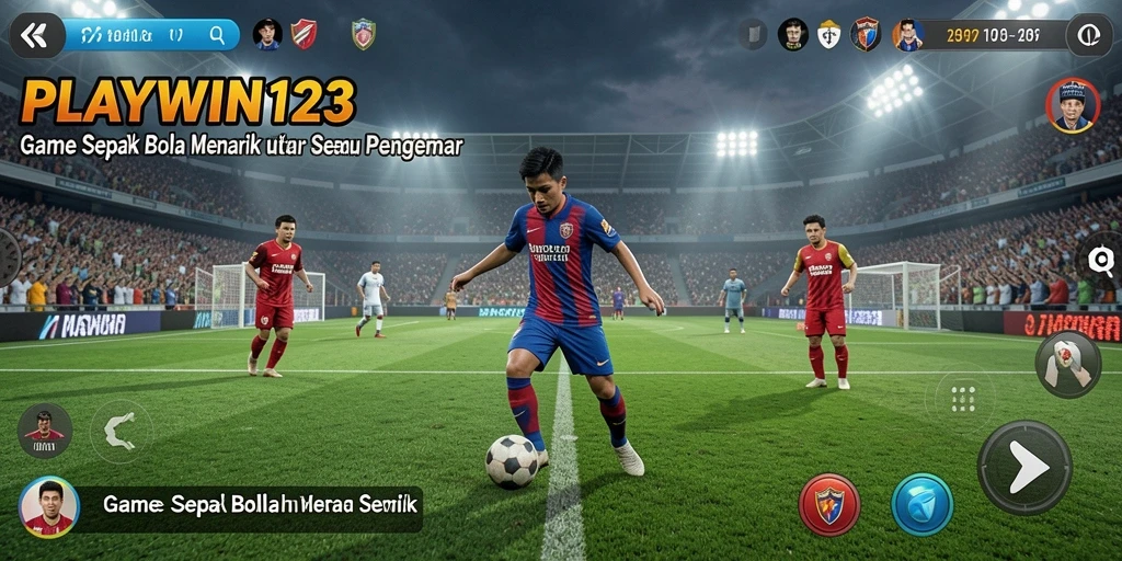 Tangkapan layar utama PLAYWIN123 menampilkan aksi sepak bola penuh semangat.