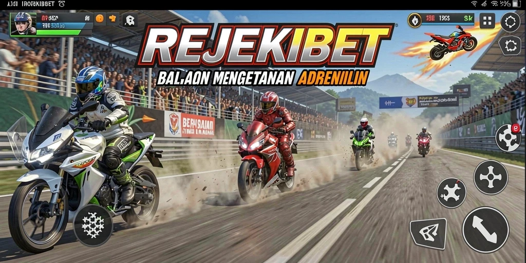 Tampilan gameplay <strong>REJEKIBET</strong> yang mendebarkan saat balapan motor.