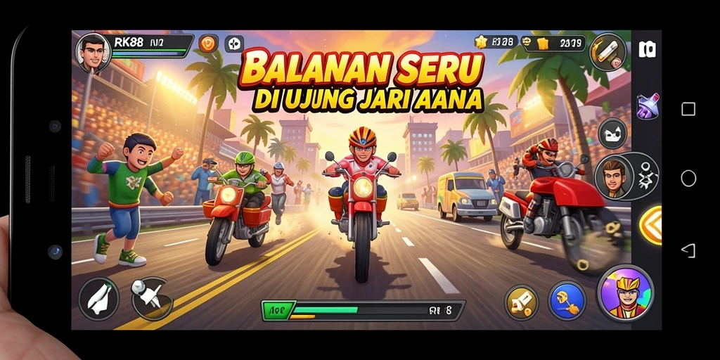 Gameplay seru dan menantang dalam RK88 dengan mobil balap yang keren.