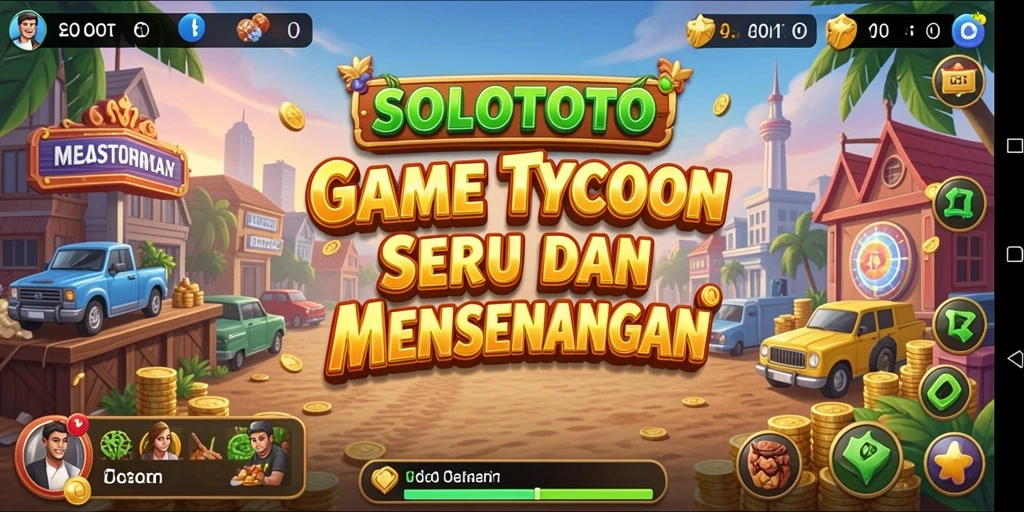 Screenshot gameplay SOLOTOTO menampilkan manajemen bisnis yang menyenangkan.