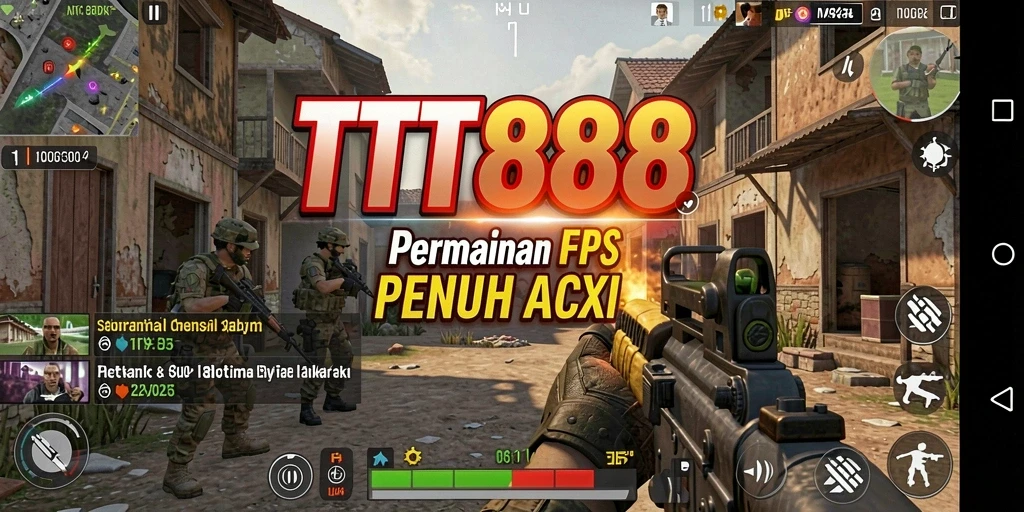 Screenshot TTT888 menampilkan pertempuran intens dalam gameplay FPS.