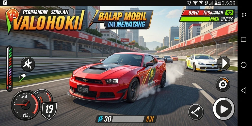 Tampilan seru gameplay balap mobil VALOHOKI yang penuh aksi.
